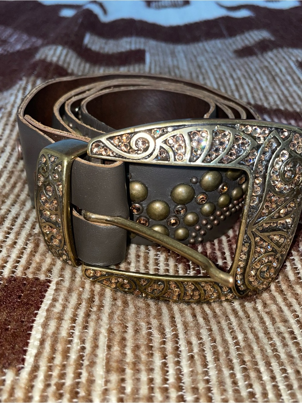 Vintage Kippy’s Brown Leather Rhinestone Belt